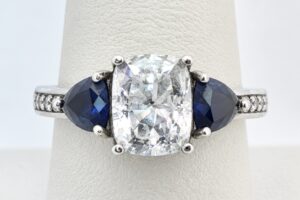 Vintage Aesthetic Sterling Silver 925 Ring With White Clear Gem and Deep Blue Gem Details Size 9 - 4.7g