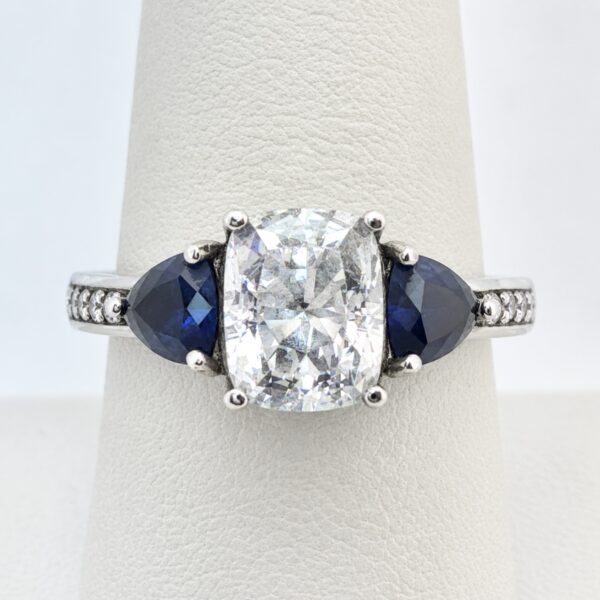 Vintage Aesthetic Sterling Silver 925 Ring With White Clear Gem and Deep Blue Gem Details Size 9 - 4.7g