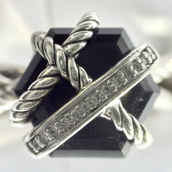 David Yurman Sterling Silver 925 Cable Wrap Ring With Black Onyx Stone Size 5 - 4.3g - Image 2