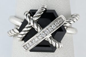 David Yurman Sterling Silver 925 Cable Wrap Ring With Black Onyx Stone Size 5 - 4.3g
