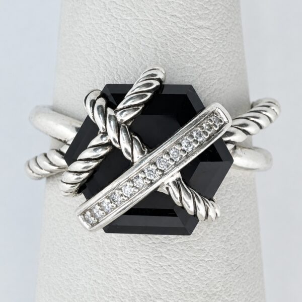 David Yurman Sterling Silver 925 Cable Wrap Ring With Black Onyx Stone Size 5 - 4.3g