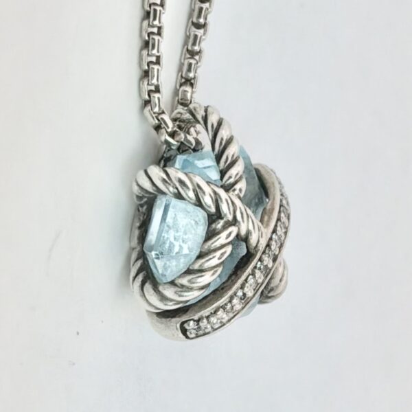 David Yurman Sterling Silver 925 Cable Wrap Pendant Necklace With Blue Topaz Stone - 6.3g - Image 2