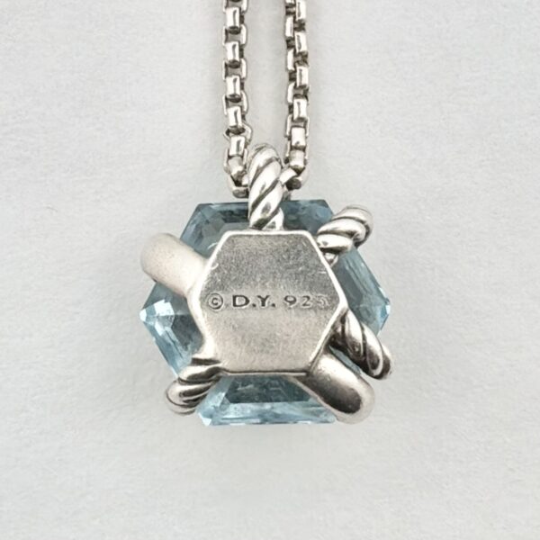 David Yurman Sterling Silver 925 Cable Wrap Pendant Necklace With Blue Topaz Stone - 6.3g - Image 4