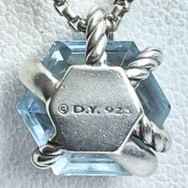 David Yurman Sterling Silver 925 Cable Wrap Pendant Necklace With Blue Topaz Stone - 6.3g - Image 5