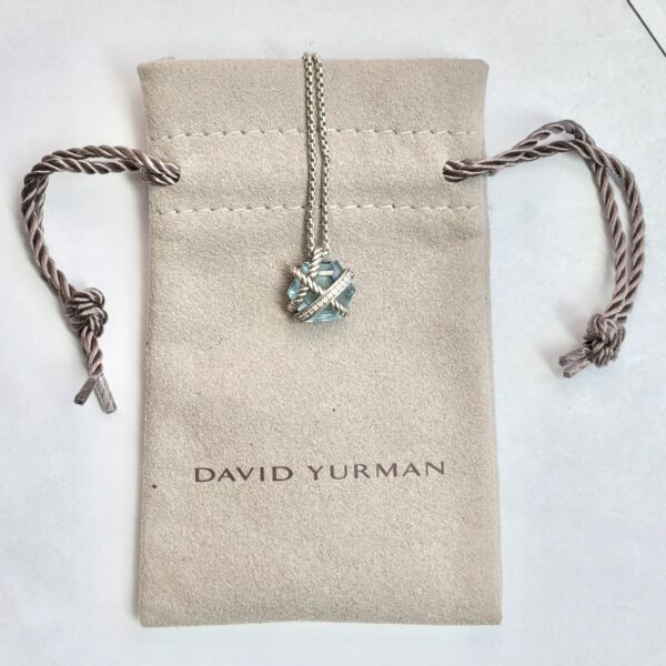 David Yurman Sterling Silver 925 Cable Wrap Pendant Necklace With Blue Topaz Stone - 6.3g - Image 6