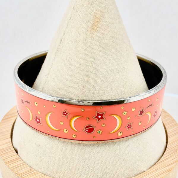 Authentic Vintage Hermès Émail Cloisonné Moon, Stars, & Planets Celestial Enamel Bangle Bracelet Size 8-41.9g