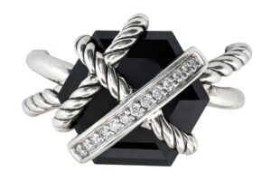David Yurman Sterling Silver 925 Cable Wrap Ring With Black Onyx Stone Size 5 - 4.3g