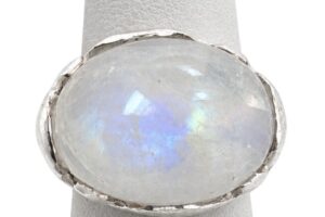 Vintage Sterling Silver 925 Iridescent Moonstone Ring Size 7 - 13.8g