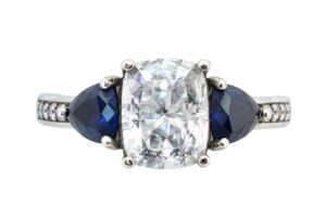 Vintage Sterling Silver 925 Ring With White-Clear & Deep-Blue Gems Size 9 - 4.7g